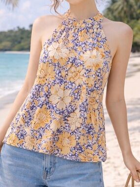 Boho Resort Halter Cupcakes & Cashmere Blouse Mustard Purple Cream Small